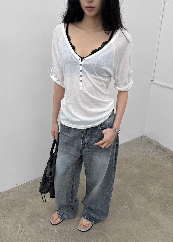 Kujan Button Roll-up 3/4 Sleeve T-shirt