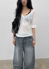 Kujan Button Roll-up 3/4 Sleeve T-shirt