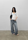 Kujan Button Roll-up 3/4 Sleeve T-shirt