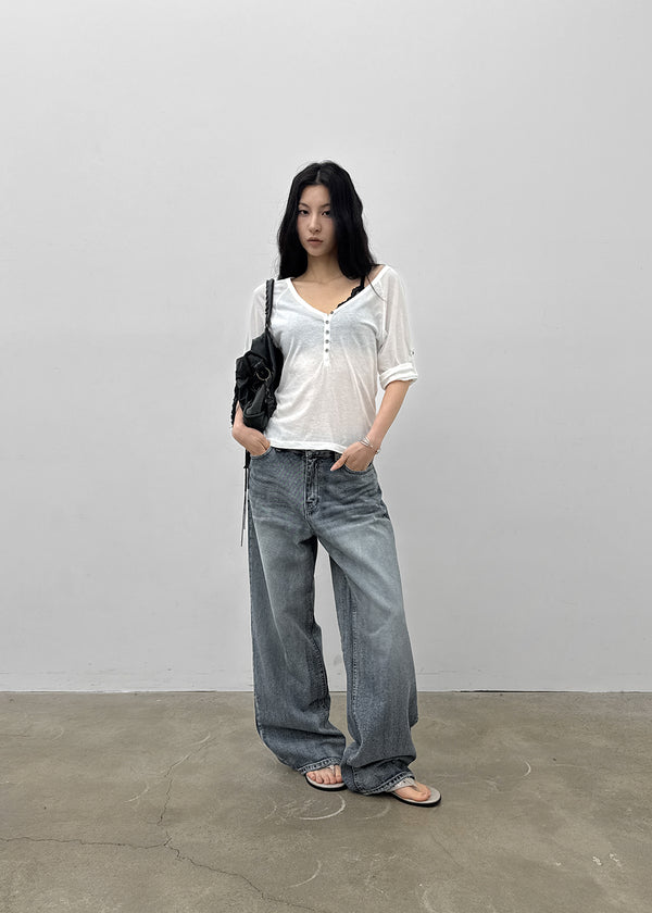 Kujan Button Roll-up 3/4 Sleeve T-shirt
