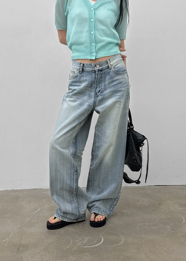(UNISEX) Pichel Double Back Pocket Wide Denim Pants