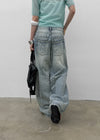 (UNISEX) Pichel Double Back Pocket Wide Denim Pants