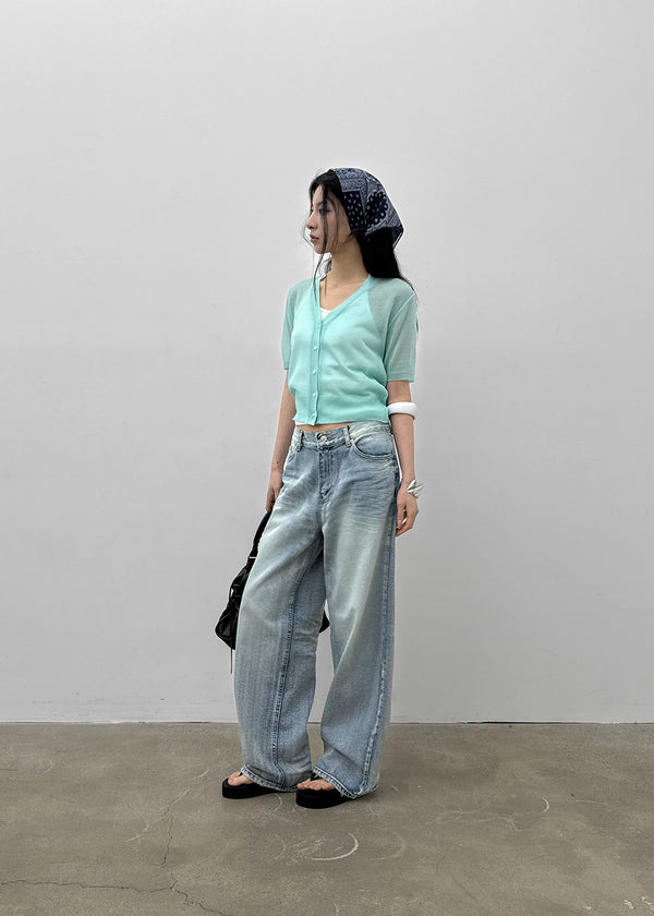 (UNISEX) Pichel Double Back Pocket Wide Denim Pants