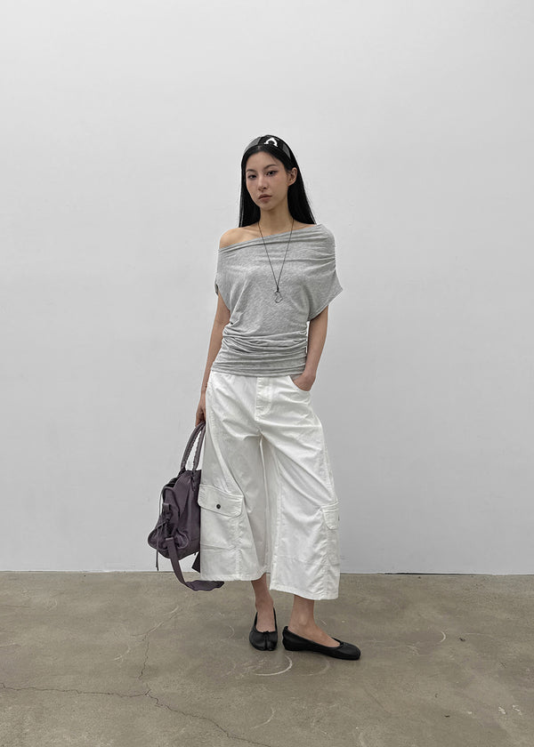 Jencho Asymmetrical Off-shoulder Short Sleeve T-shirt