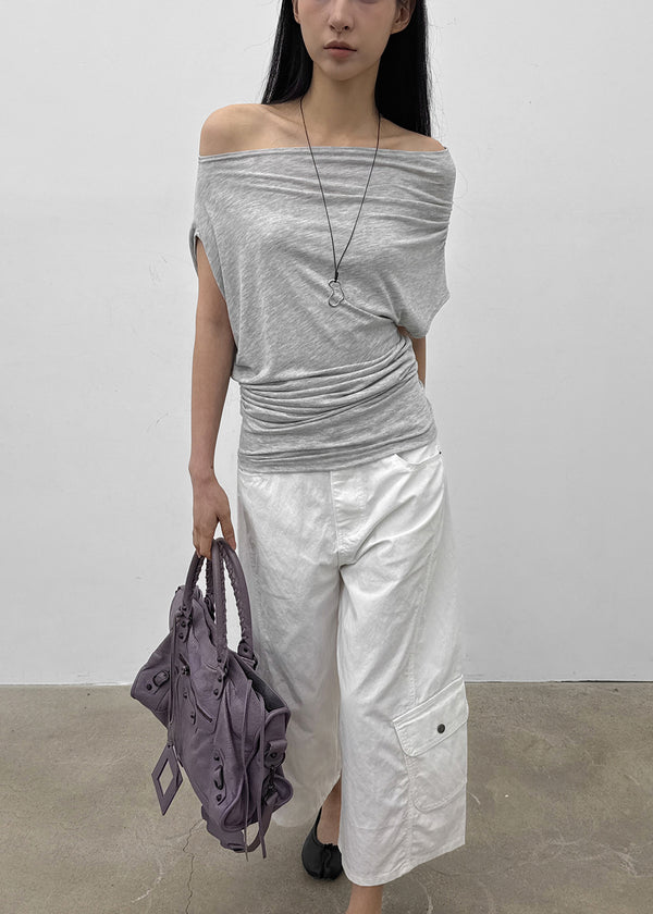 Jencho Asymmetrical Off-shoulder Short Sleeve T-shirt