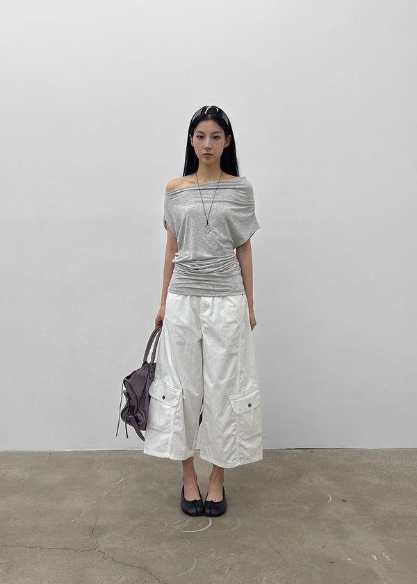 Jencho Asymmetrical Off-shoulder Short Sleeve T-shirt