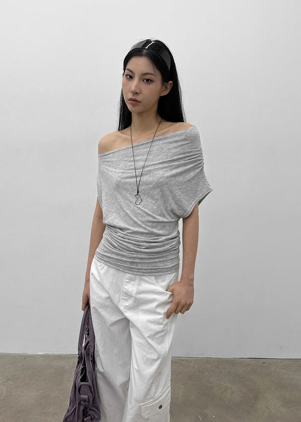 Jencho Asymmetrical Off-shoulder Short Sleeve T-shirt