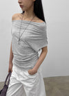 Jencho Asymmetrical Off-shoulder Short Sleeve T-shirt