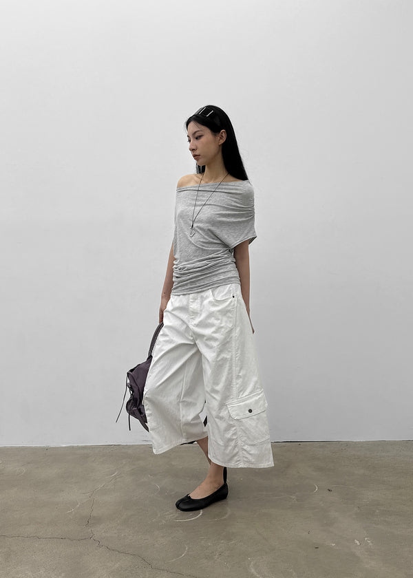 Jencho Asymmetrical Off-shoulder Short Sleeve T-shirt