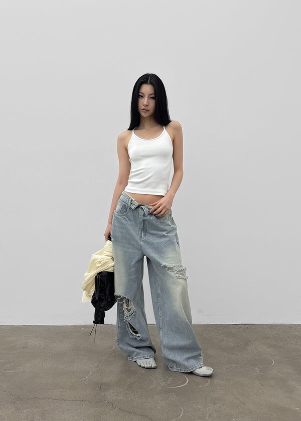 Pen-shaped Cross Strap Ribbed Halter Top