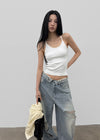 Pen-shaped Cross Strap Ribbed Halter Top