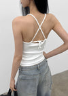 Pen-shaped Cross Strap Ribbed Halter Top