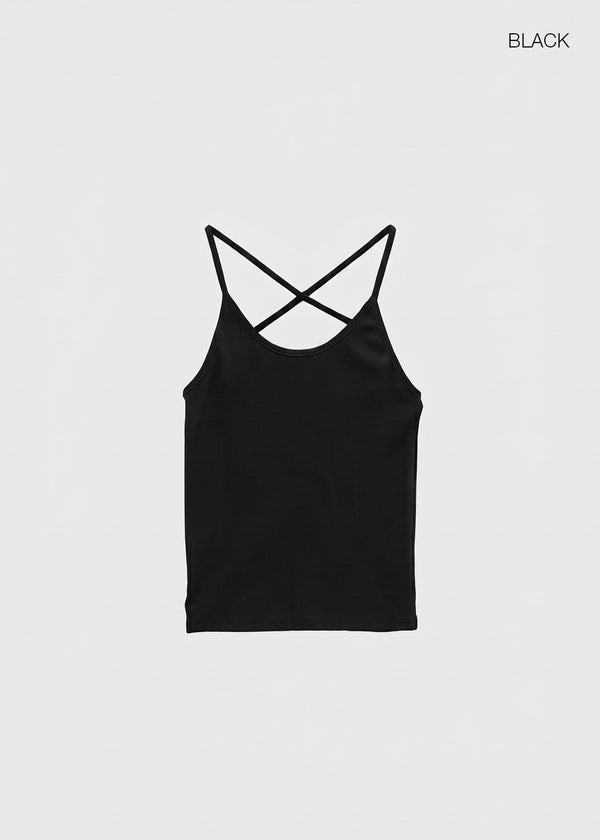 Pen-shaped Cross Strap Ribbed Halter Top