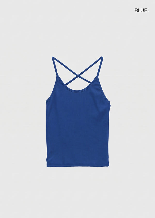 Pen-shaped Cross Strap Ribbed Halter Top