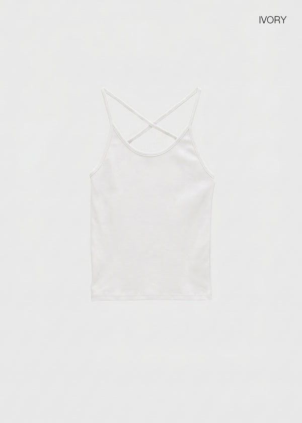Pen-shaped Cross Strap Ribbed Halter Top