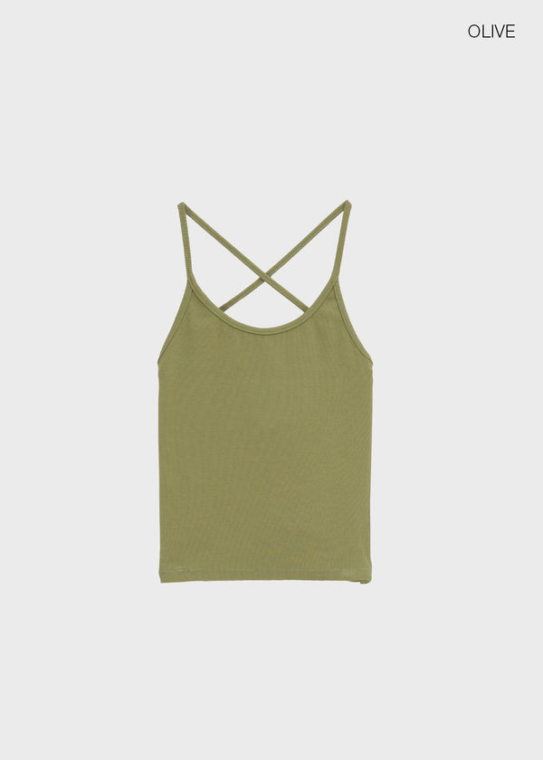 Pen-shaped Cross Strap Ribbed Halter Top