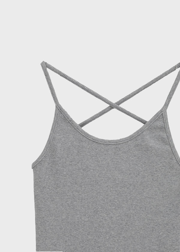 Pen-shaped Cross Strap Ribbed Halter Top