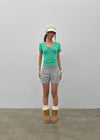 Grommet V-neck Button Short-sleeve Tee