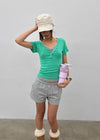 Grommet V-neck Button Short-sleeve Tee