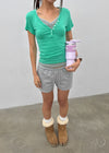 Grommet V-neck Button Short-sleeve Tee
