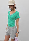 Grommet V-neck Button Short-sleeve Tee