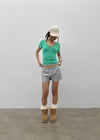 Grommet V-neck Button Short-sleeve Tee