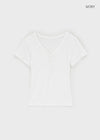 Grommet V-neck Button Short-sleeve Tee