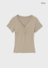 Grommet V-neck Button Short-sleeve Tee