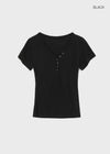 Grommet V-neck Button Short-sleeve Tee