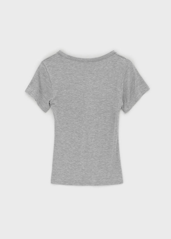 Grommet V-neck Button Short-sleeve Tee