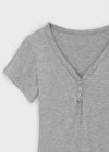 Grommet V-neck Button Short-sleeve Tee