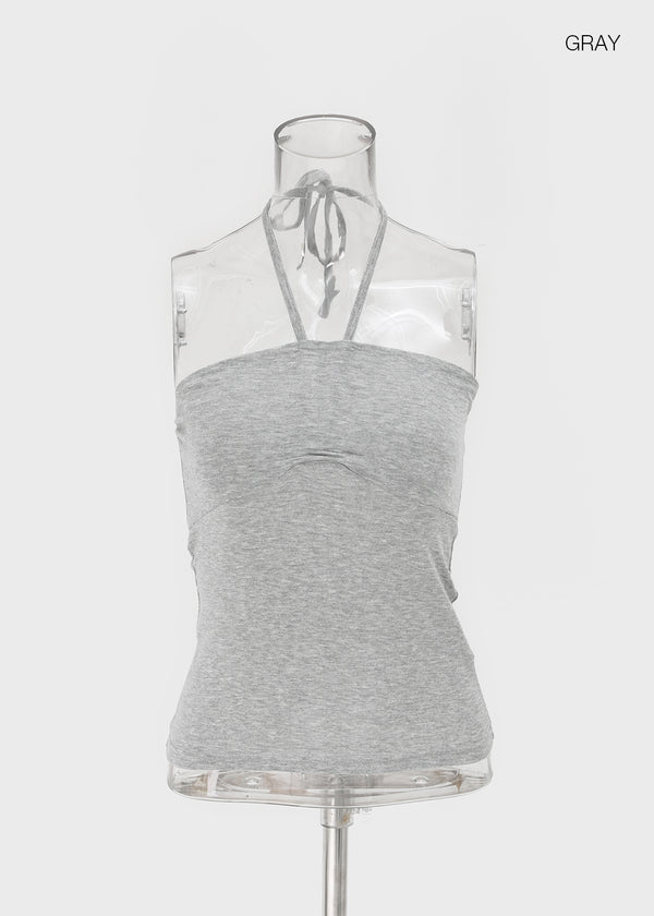 Swivel Shirred Halter Tube Top