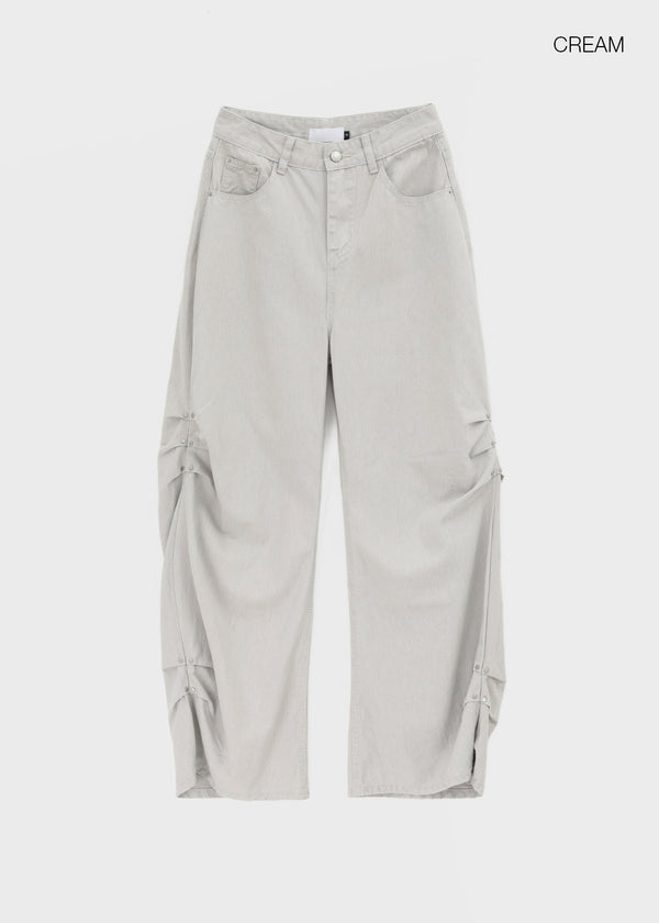 Timma Rivet Shirred Wide Pants