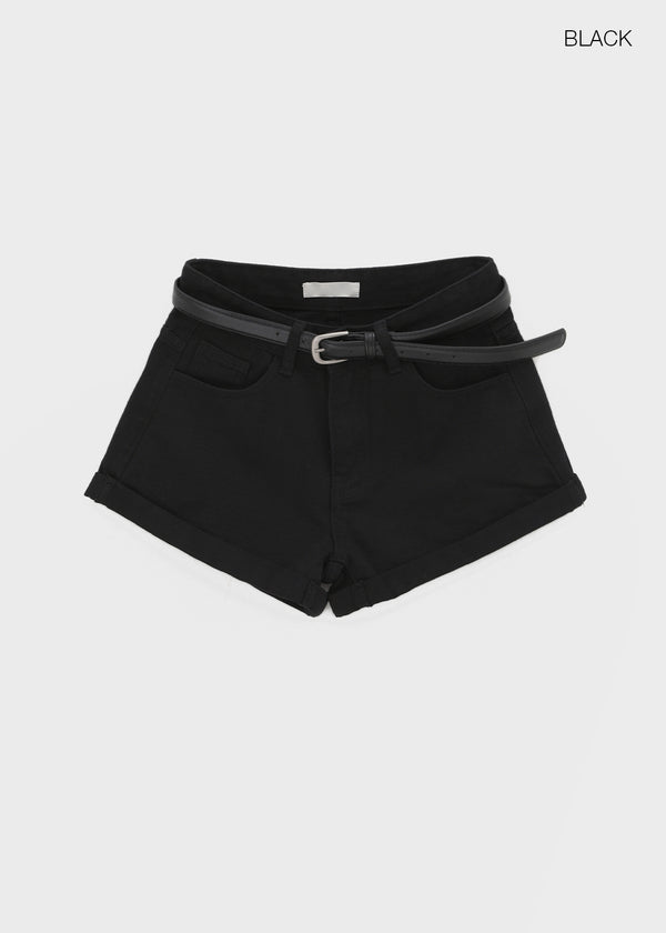 Nicket Roll-up Cotton Shorts (Belt Set)