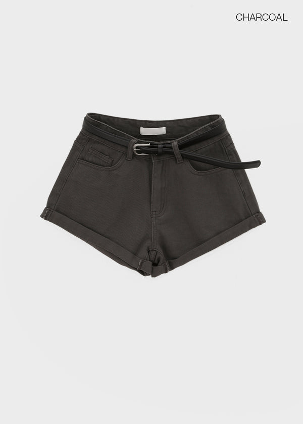 Nicket Roll-up Cotton Shorts (Belt Set)