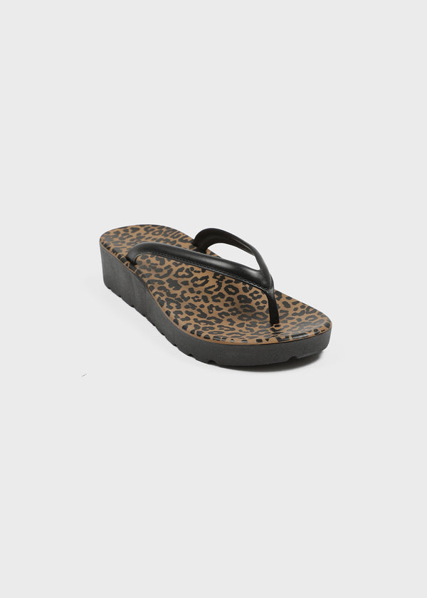 Kimmit Leopard Wedge Heel Flip-flops