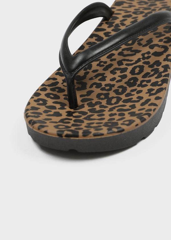 Kimmit Leopard Wedge Heel Flip-flops