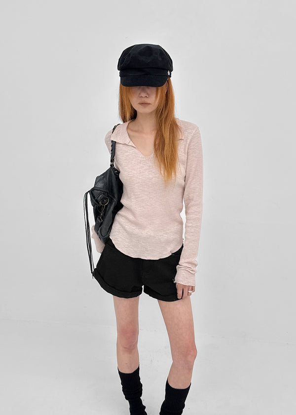 Tinta Ribbed Collared Long Sleeve Tee