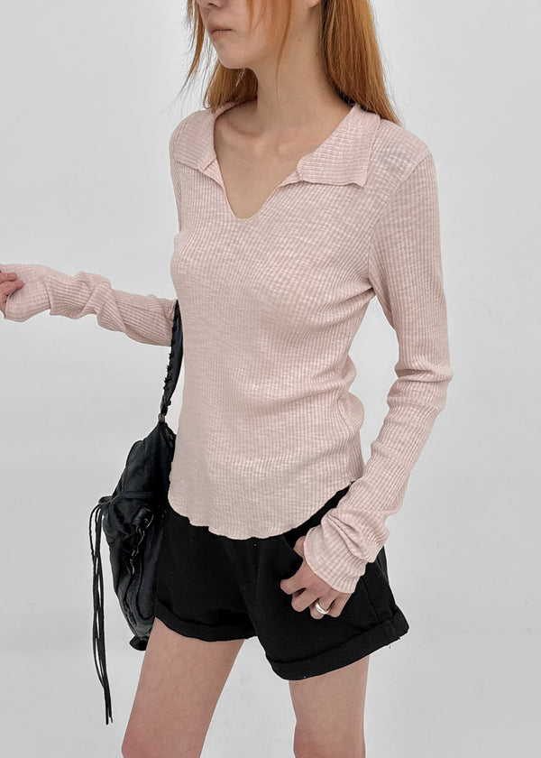 Tinta Ribbed Collared Long Sleeve Tee