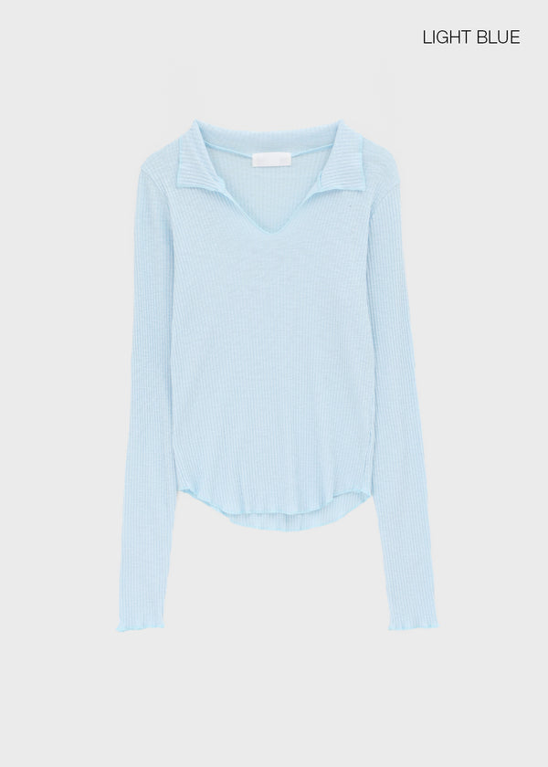 Tinta Ribbed Collared Long Sleeve Tee