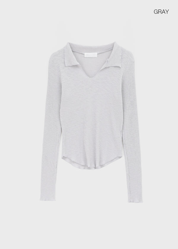 Tinta Ribbed Collared Long Sleeve Tee