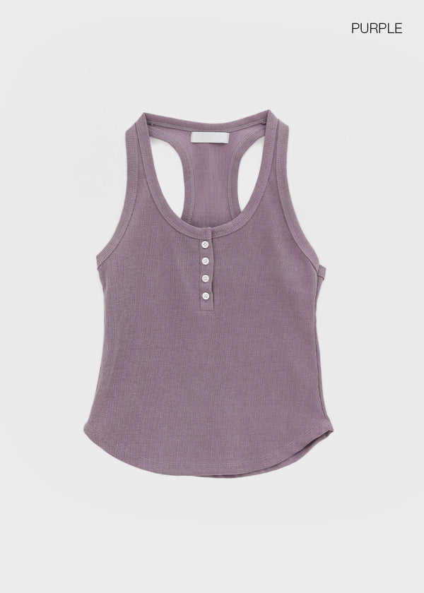 Colbe Henley Neck Pigment Sleeveless Top
