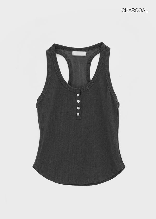 Colbe Henley Neck Pigment Sleeveless Top