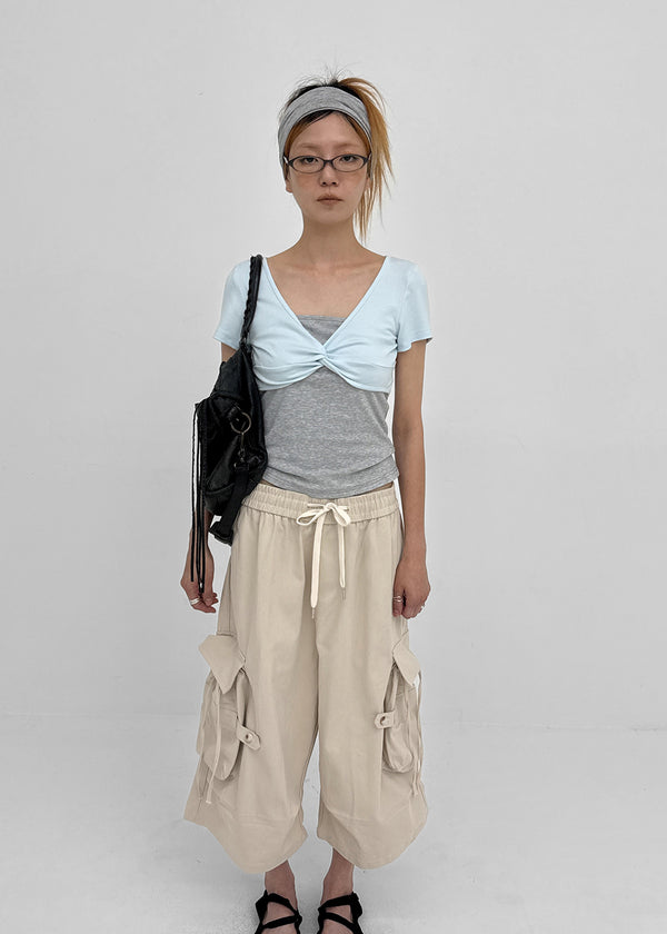 (UNISEX) Wellit Cargo Bermuda Elastic Pants