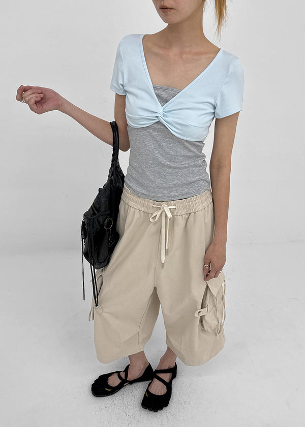 (UNISEX) Wellit Cargo Bermuda Elastic Pants