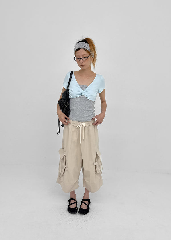 (UNISEX) Wellit Cargo Bermuda Elastic Pants
