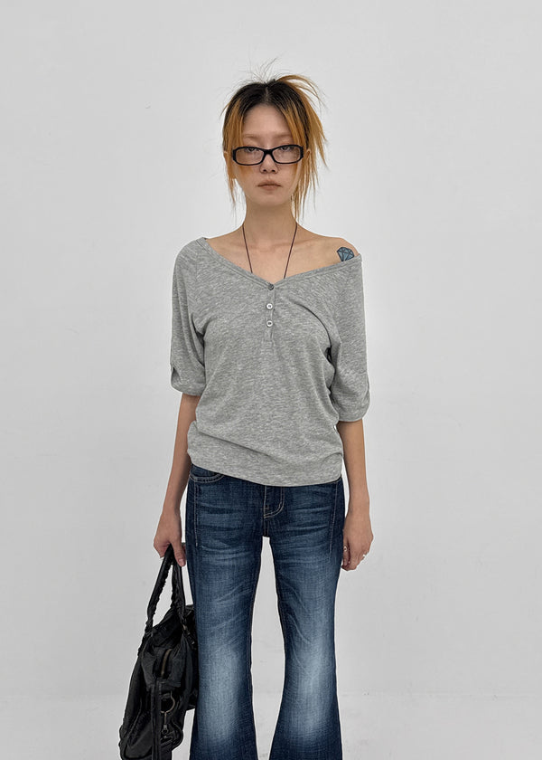 Lamber Button Roll-up Short Sleeve Tee