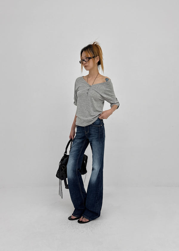 Lamber Button Roll-up Short Sleeve Tee