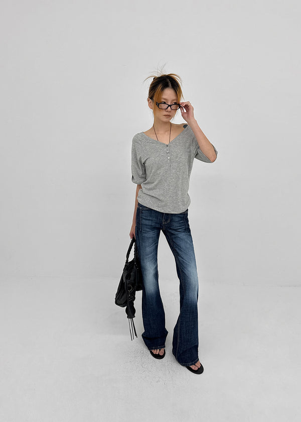 Lamber Button Roll-up Short Sleeve Tee