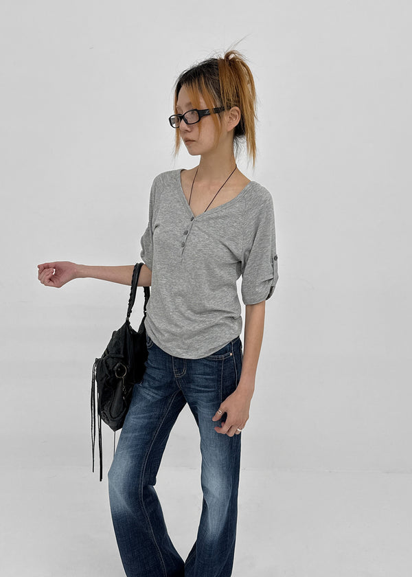 Lamber Button Roll-up Short Sleeve Tee